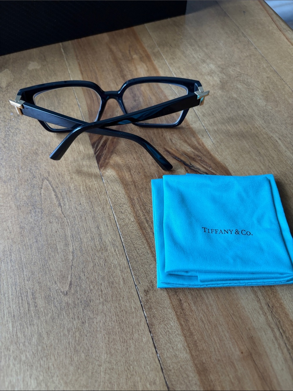 Tiffany & Co. Black and Gold Square Glasses with Cleaning Cloth/Bag - Picture 2 of 6